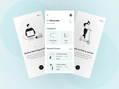 Online Course app UI android app app design application clean education illustration ios minimal mobile app mobile ui online class online course online school trendy ui ui design ux design