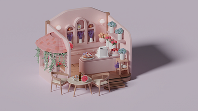 3D Florist and some snacks 3d blender cake florist flowers graphic design