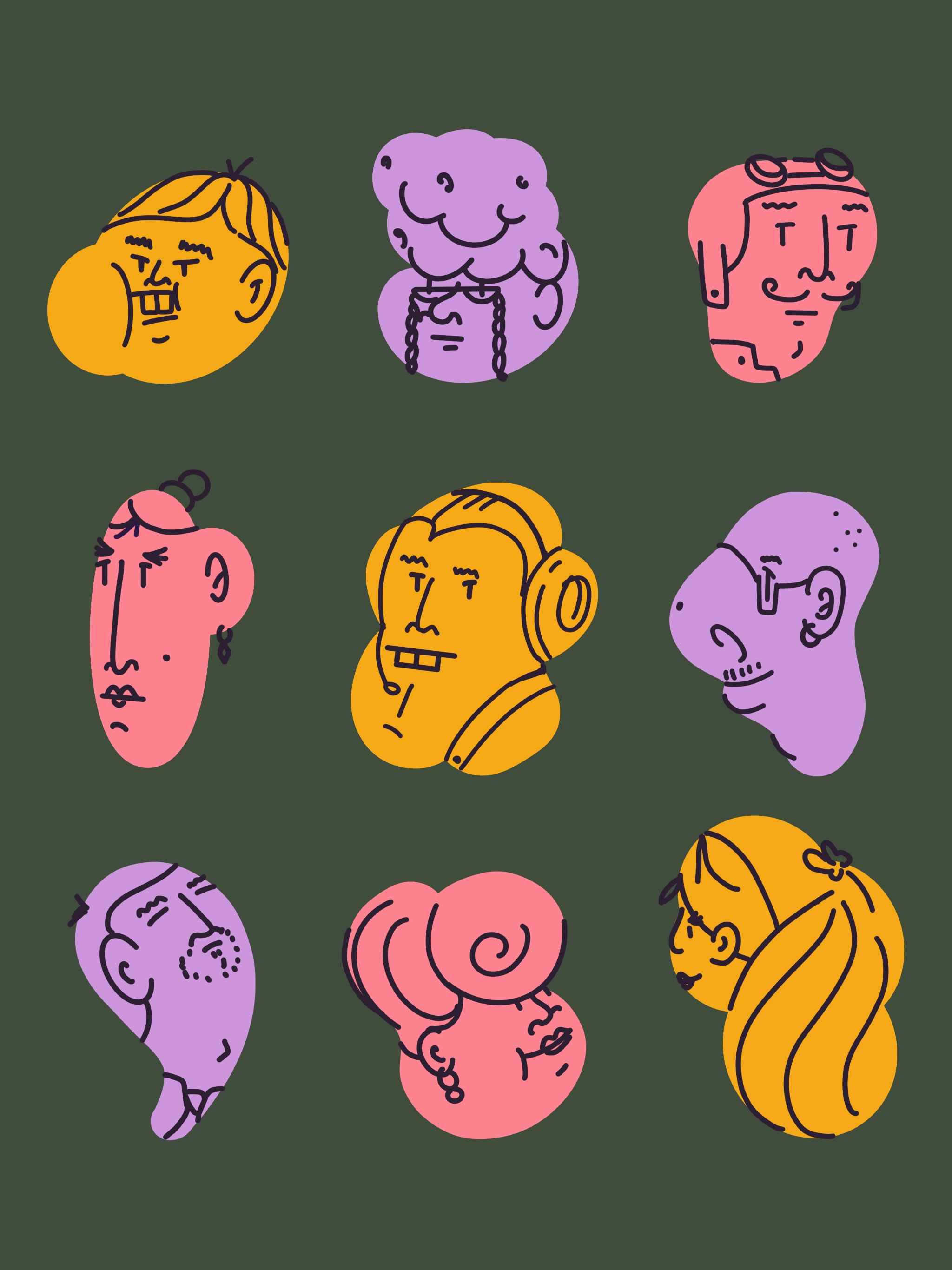 Faces bald child design faces glasses graphic design icons illustration line man minimal people pilot retro simple vintage woman