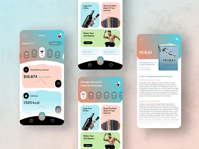 Alcohol Tracker App UI Design alcohol android app bottle cocktail custom drinking app drinks figma ios mobile application mobile ui online reading tracker ui ui ux ux whiskey wine