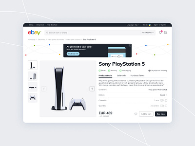 Ebay redesign ad ad design card design e commerce ebay light design playstation product card product page redesign shop ui website