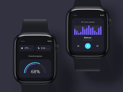 Watch App Widgets Concept apple apple watch concept dark planner player product screens ui uiux ux watch widget