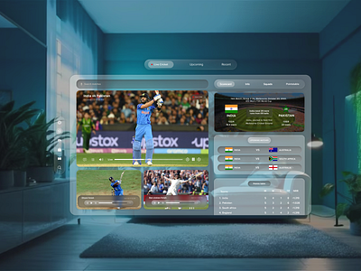 Apple Vision Pro Live Cricket UI branding design figma graphic design illustration logo mobile ui ui uidesign ux