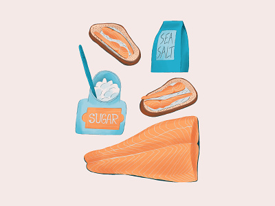 Salty salmon bread breakfast butter fish food food illustration illustration illustrator jar salmon salt sea salt sugar yummy