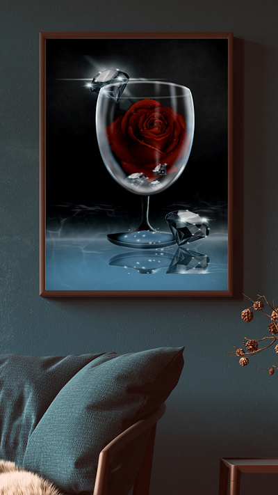 Clara 3d darkground diamond graphic design illustration procreate realistic rose