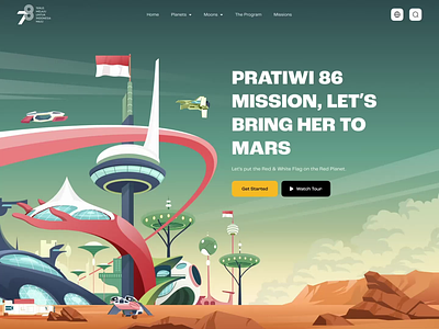 Indonesia's 78th Independence Day Mars Landing Page 🚀 animation august branding clean dashboad design graphic design illustration indonesia landing page logo mars motion graphics parallax planet robot rocket space ui website