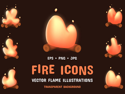 Cartoon bonfire. Fire icons