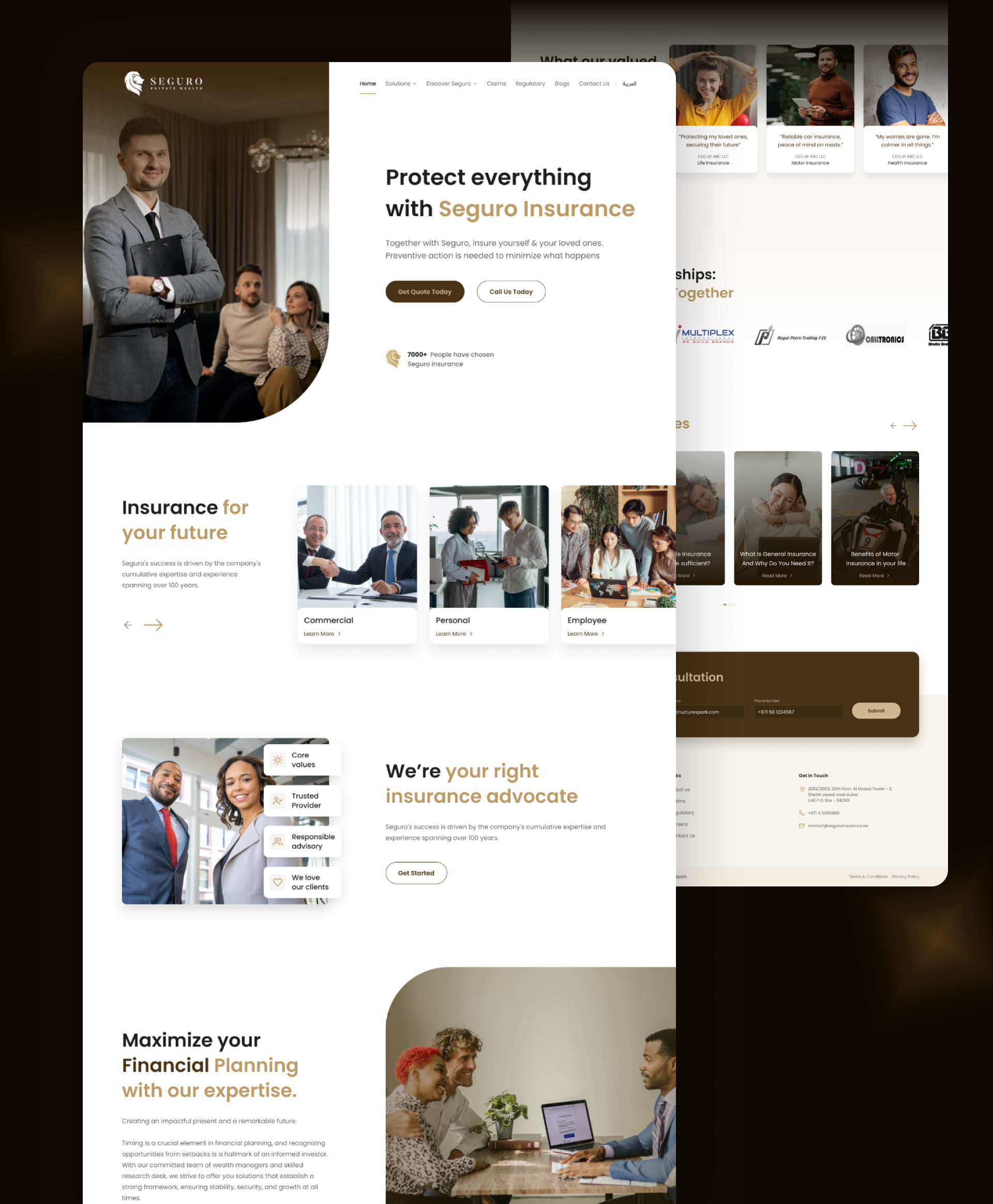 Seguro | Website Redesign bank website banking website brown clean website corporate corporate ui corporate website creative website insurance insurance website seguro ui uiux ux website