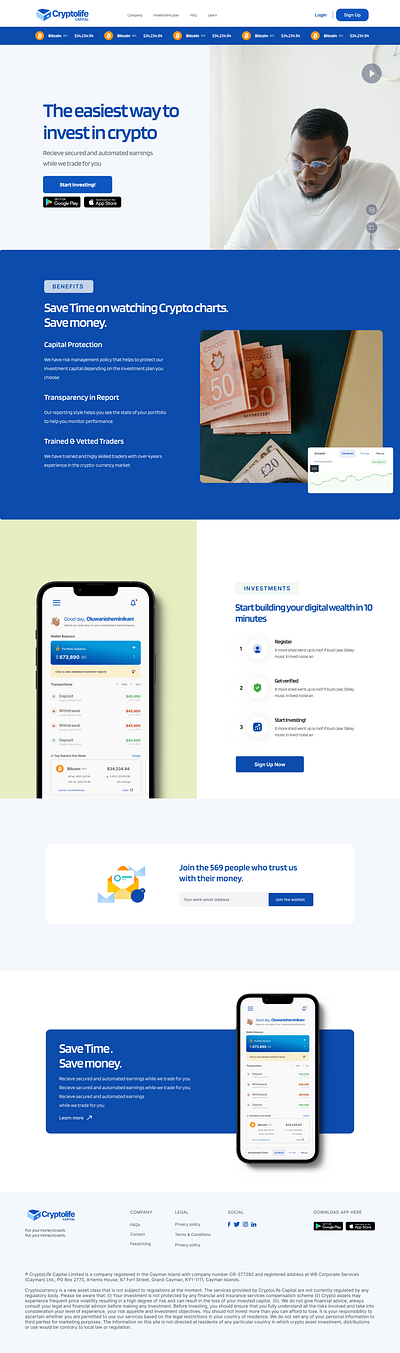 Cryptolife Capital - Landing page design branding design ux