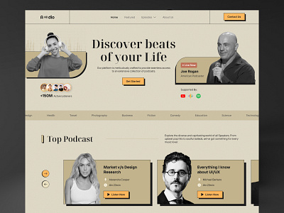 Latest Podcast Landing Page Design Concept bold card design desktop landing page photography podcast poster retro landing page thumbnail typography ui ux vintage website whitespace