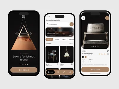 Luxury furnishings brand app cart catalog creative dark design décor eccomerce furniture russia shop ui ux web website