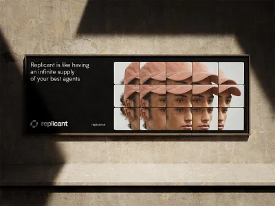 replicant brand identity branding design graphic design identity layout logo minimal modern outdoor advertising replicant tech visual identity