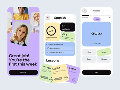 Edtech App Concept app candy colors cards colorfull dashboard design edtech education gamification illustration learning meeting mobile onboarding online studying piechart quizz schhol ui