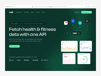 Vital — hero explorations api api integration clean design digital health fitness fitness tech health tech illustration landing page lp typography ui ux wearables web webdesign welness