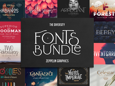 Diversity Fonts Bundle - Fonts SALE brand branding bundle classic cool decorative elegant font fonts fun logo modern outdoor retro sans script serif stylish swash vintage