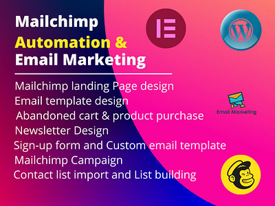 You will get a complete setup of Mailchimp automation businesswebsite digitalmarketing dropshipping ecommerce elementorlanding emailmarketing emailtemplete mailchimp mailchimpautomation mailchimpcampaign mailchimplanding mailchimptemplate responsivewebsite squeezepage woocommerce wordpress wordpresslanding wordpresswebsite