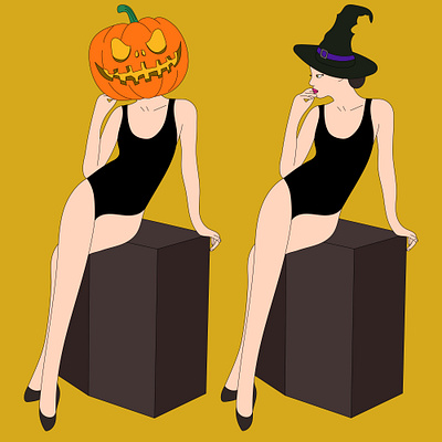 Two witch girls for Halloween app branding design graphic design illustration logo typography ui ux vector