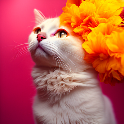 cat with orange flowers cat cats design illustration