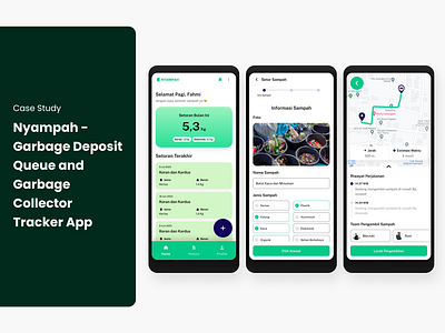 Nyampah - Garbage Deposit Queue & Garbage Collector Tracker App app design case study mobile app tracking app trash app trash management ui uidesign uiux