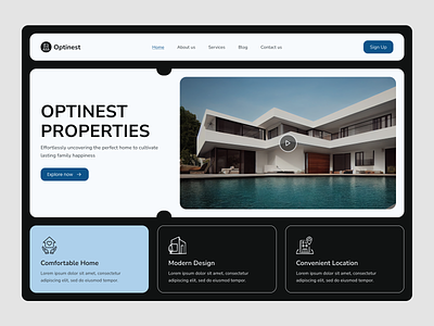 Optinest properties website design app design landing page minimal properties real state ui web website