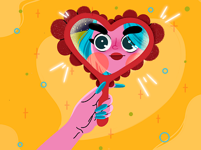 Ashley, look at me ✨🌻 2d 2d art art art direction character design commercial design drawing flat flat illustration graphic design heart illo illustration illustrator mirror illustration procreate red yellow