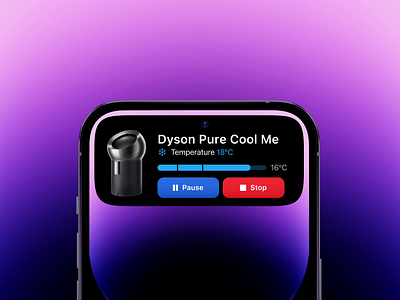 Dyson Link - Dynamic Island Concept animation application concept control design dynamic dynamic island dyson dyson air purifier dyson control dyson link app dyson mobile app interaction iphone 14 pro modern notification pause stop product ux ui widget