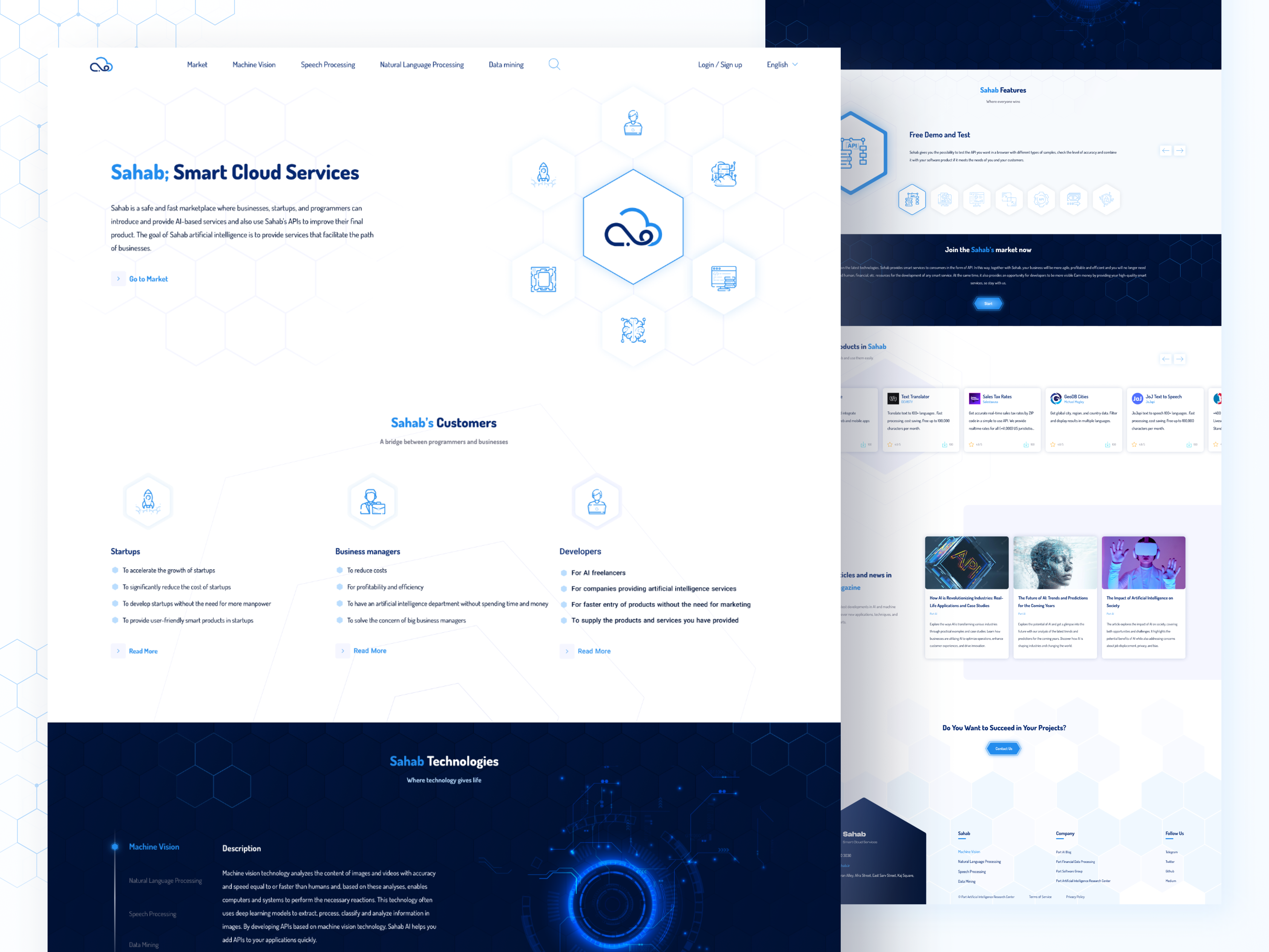 Sahab; Smart Cloud Services ai aicommunity aiplatform app artificialintelligence creative designinspiration hexagon home page inspiration landing marketplace minimal polygon productdesign startup techinnovation ui ux website