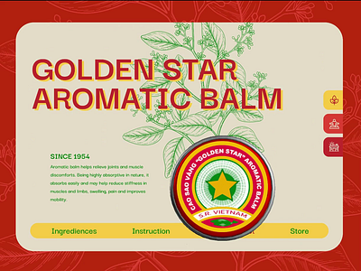 Golden Star Aromatic Balm Landing Page animation asia authentic balm figma golden herb hospital map old propaganda retro star vietnam vintage