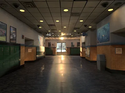 School Hallway -Unreal Engine 3d 3d environment art animation architectural corridor elementary environment film games hallway interior modeling props real time school ue vfx visualization