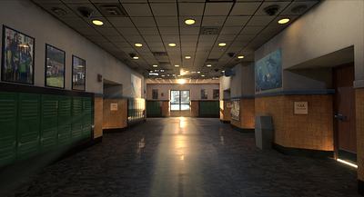 School Hallway -Unreal Engine 3d 3d environment art animation architectural corridor elementary environment film games hallway interior modeling props real time school ue vfx visualization