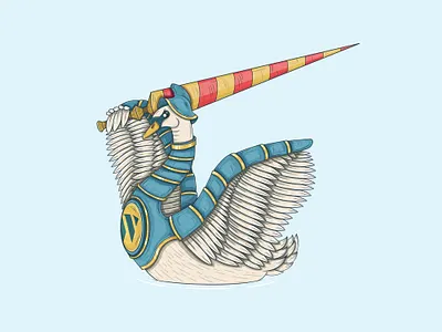 Swancer animation armor beer brave cartoon character feathers helmet illustration knight lance swan vector warrior wing