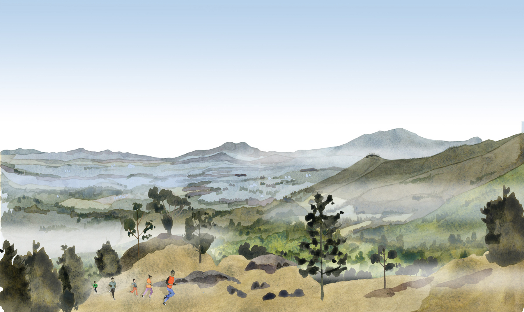 Mount Entoto africa digital editorial folioart illustration kate evans landscape painting running travel watercolour