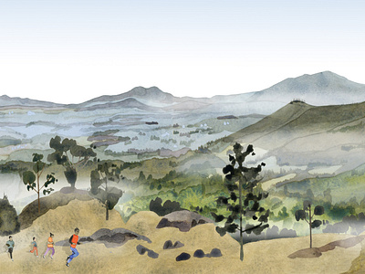 Mount Entoto africa digital editorial folioart illustration kate evans landscape painting running travel watercolour