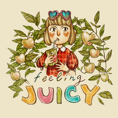 Feeling Juicy children illustration coloured pencils digital illustration illustration personal project shopper print summertime t shirt print