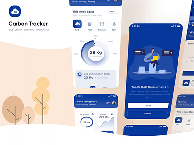 Carbon Tracker Animation aftereffect animation carbonfootprint carbontrack illustration mobiledesign motion graphics ui ux