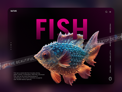 Fin-Tales fish website : Dive into Aquatic Adventures dark ui design fish fish herosection fisherman fishing fluttertop header hero hero area hero banner hero header hero image ocean sea seafood superhero uiux underwater water