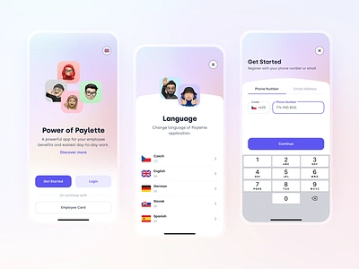 Paylette - Onboarding app choose company design finance gradient ios memoji mobile onboarding register select sign up ui ui design ux ux design welcome