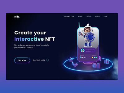 NFT instant trade home page concept application design hero banner ui web page website