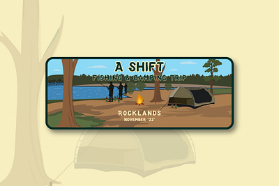 A shift-Fishing and Camping Trip animation apparel design branding camping logo clothing design fishing logo graphic design illustration logo design outdoor badge outdoor fishing logo outdoor logo patch design print design stubby holder design