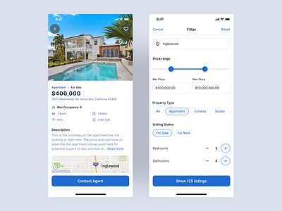 Real Estate App — Listing Details and Search Filter app design mobile design product design ui visual design