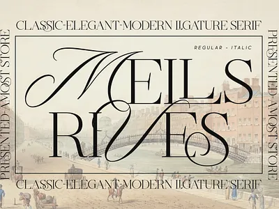 Mells Rives - Modern Ligature 70s 80s 90s bold font classy look classy style display font display typeface display typography elegant fonts ligature font luxury font modern ligature nostalgic font old stlye retro font serif font signature font