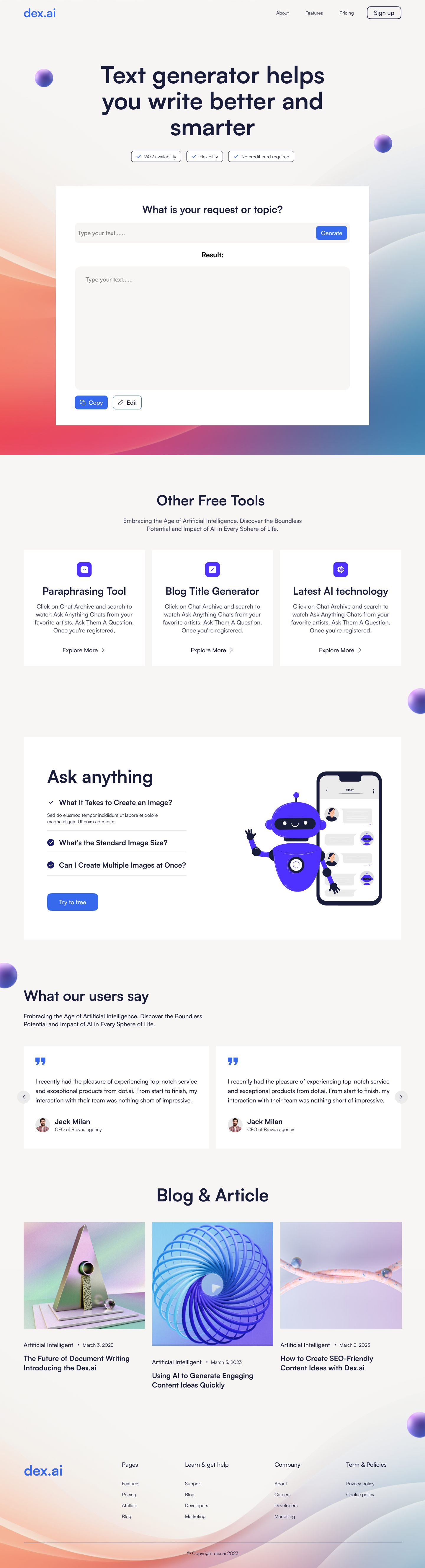 AI text generator website by Rubel Ahmed on Dribbble