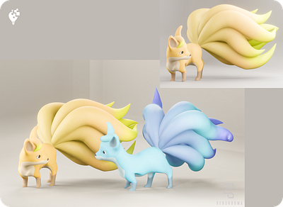 "Poxy" - Dual 3D Fox Magic: Male and Female Nine-Tailed Wonders! 3d 3d character illustration