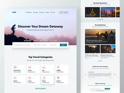ExploreXperience - travel agency landing page adventurelandingpage creativeinspiration designinspiration digitalexperience dreamdestinations exploretheworld landingpagedesign travelagency travelcommunity traveldesign travelinspiration travelwebsite userexperience userinterface visualdesign visualexploration webdesign