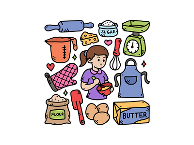 Baking Doodle Set apron baking butter cake cute doodle illustration scales