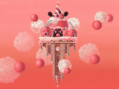 Cherry Ice cream architecture character character design cherry cloud design digital dream food graphic design ice creame illustration sweet vector