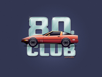 80s Club car corvette graphic design illustration print retro vector
