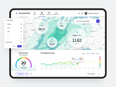 BreatheairMind - Air Quality Monitor - Air Maps air monitor air pollutant air purify air quality aqi breathe city clean dashboard environmental forecast index maps new york pollution popular science fiction smart city town weather