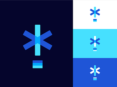Programming company: Asterisk + Lightbulb asterisk blue brand geometric lamp lightbulb logo logotype minimalist navy blue overlap programming startup