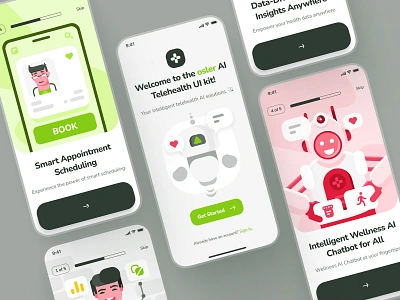 osler UI Kit: AI Telehealth & Telemedicine App | Welcome Screen clean doctor app doctor consultation app flat health tracker healthcare healthcare ai healthcare app hospital app minimal mobile mobile app onboarding online doctor telehealth telehealth app telemedicine ui kit virtual care welcome screen